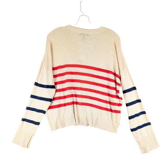 Aqua Sweater Womens XL Beige Red & Blue Striped Cotton Viscose Cardigan XL NWT - Picture 7 of 8